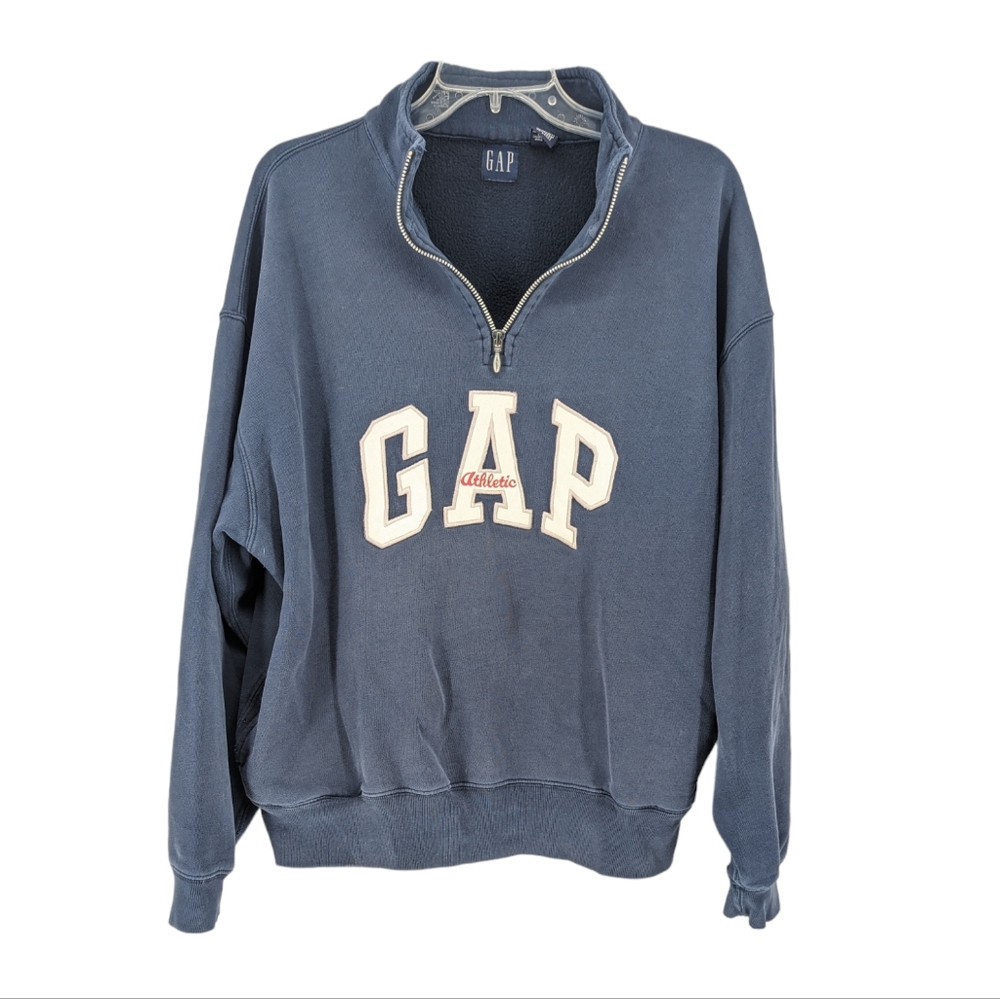 Gap Vintage 90s Quarter Zip Logo Pullover Sweatshirt Navy Size L Unisex